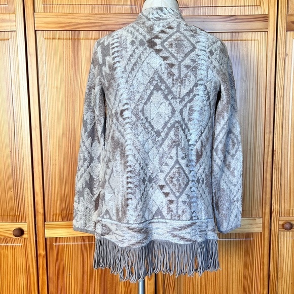 Lucky Brand XS Fringe Southwestern Long Cardigan Neutral Minimalist Boho Casual - Picture 4 of 9